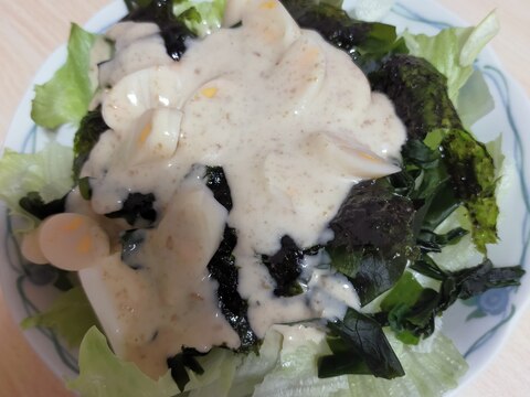 韓国海苔とわかめとチーカマで♪レタス豆腐サラダ